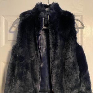 JCrew Navy Petite Faux Fur Vest
